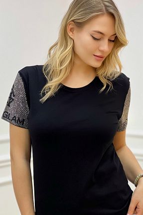 تیشرت سایز بزرگ مشکی زنانه سایز بزرگ RICH GLAM - کد 935119704