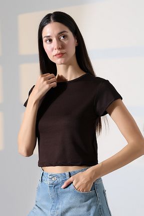 تیشرت قهوه ای زنانه کراپ Endies - کد 935128510