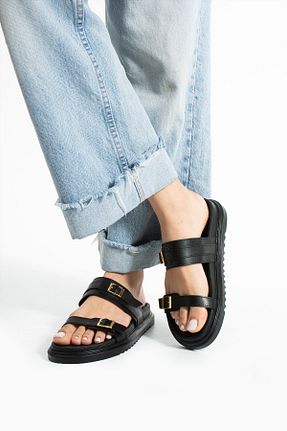 دمپائی مشکی زنانه چرم مصنوعی Güllü Shoes - کد 935126620