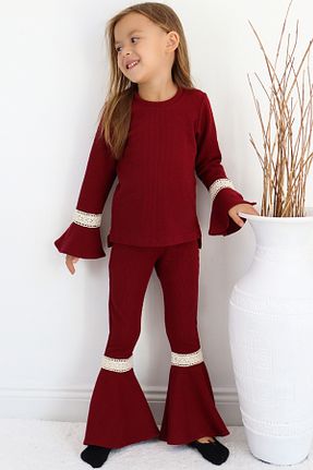 ست بالاتنه و پائین تنه زرشکی بچه گانه بافت Parla Kids - کد 763166730