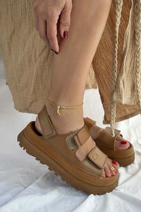 صندل قهوه ای زنانه پاشنه تخت Shoebutik - کد 935153655