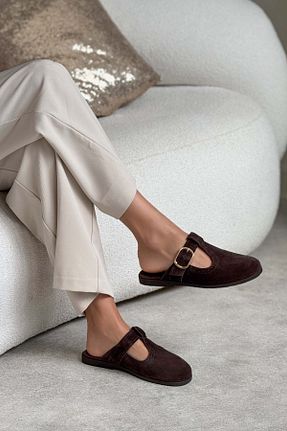 دمپائی قهوه ای زنانه چرم خالص NİŞANTAŞI SHOES - کد 935046431