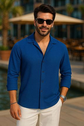 پیراهن آبی مردانه اورسایز EKZMODA - کد 935287599