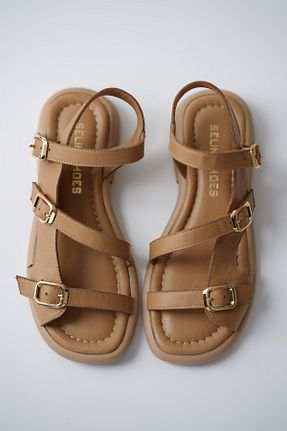 صندل بژ زنانه پاشنه تخت selinshoes - کد 935280058