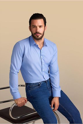 پیراهن فیروزه ای مردانه اسلیم فیت Kiğılı - کد 830704047