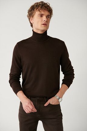 پلیور قهوه ای مردانه ساده Avva - کد 54102443