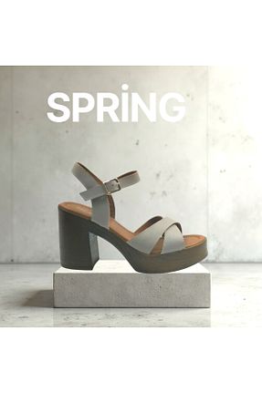 کفش پاشنه بلند کلاسیک طوسی زنانه چرم خالص Escarpinshoes - کد 934635276
