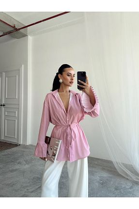 پیراهن صورتی زنانه یقه پیراهنی mydukkan.co - کد 935343158