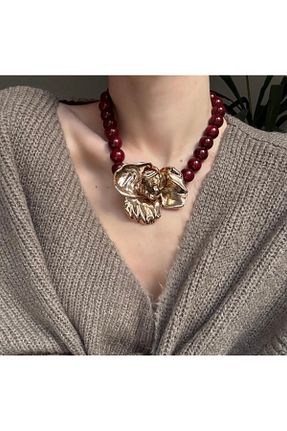 گردنبند جواهر زرشکی زنانه برنجی luxyansımalar - کد 935449873