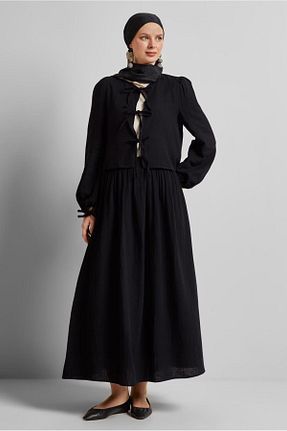 ست بالاتنه و پائین تنه حجاب مشکی زنانه رگولار Alvina - کد 935471335