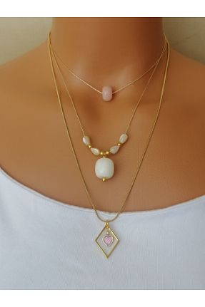 گردنبند جواهر صورتی زنانه استیل ضد زنگ LemaStone - کد 935493265