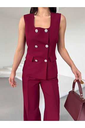 ست بالاتنه و پائین تنه زرشکی زنانه بافتنی NILOO - کد 935507425