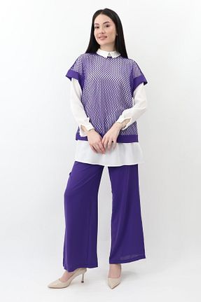 ست بالاتنه و پائین تنه حجاب بنفش زنانه رگولار Armine - کد 935579707