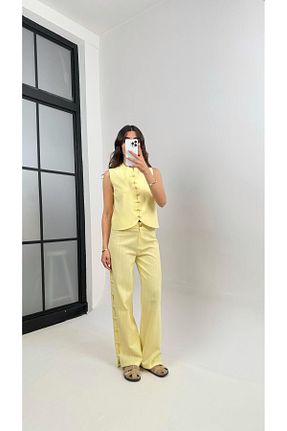 ست بالاتنه و پائین تنه زرد زنانه بافتنی Gaus - کد 935586054