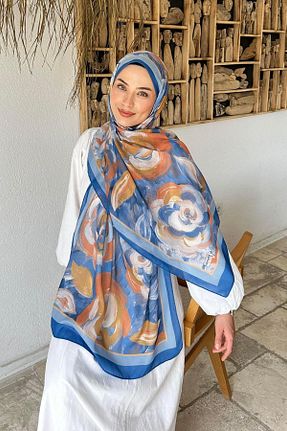 شال آبی زنانه پنبه ای lamelif - کد 935806666