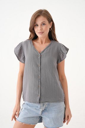 بلوز طوسی زنانه ساده Butik - کد 936002428