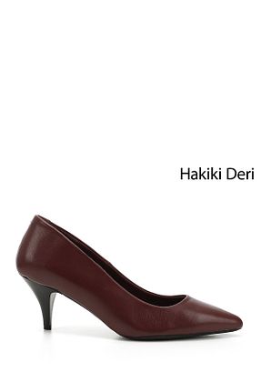 کفش پاشنه بلند کلاسیک زرشکی زنانه چرم خالص GÖNDERİ(R) - کد 473303687