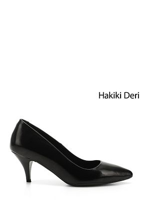 کفش پاشنه بلند کلاسیک مشکی زنانه چرم خالص GÖNDERİ(R) - کد 800559335
