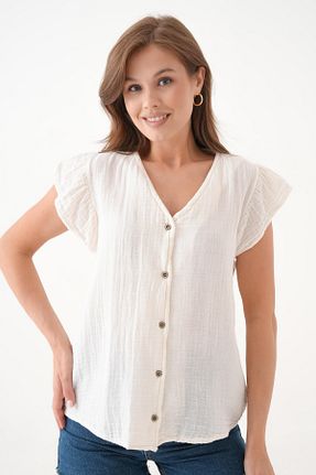بلوز سفید زنانه ساده Butik - کد 935906977