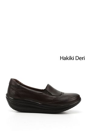 کفش کژوال قهوه ای زنانه چرم خالص GÖNDERİ(R) - کد 816799752