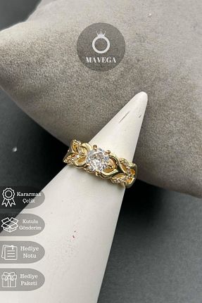 انگشتر استیل (فولاد) زرد زنانه استیل ضد زنگ MAVEGA - کد 935815658