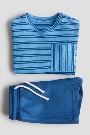 ست بالاتنه و پائین تنه آبی بچه گانه پنبه ای H&M - کد 936591338