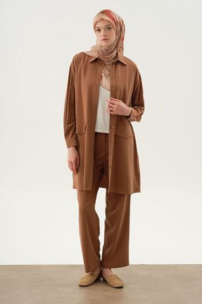 شلوار حجاب قهوه ای زنانه Keten Görünümlü Tuğba - کد 935951338