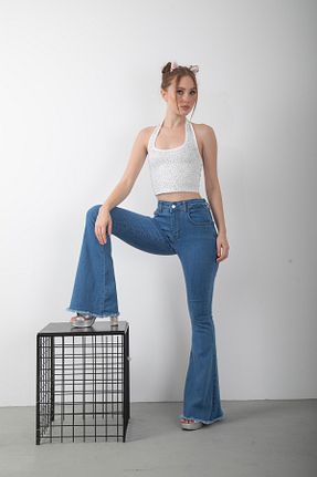 شلوار جین سرمه ای زنانه پاچه اسپانیولی top girl - کد 935853029