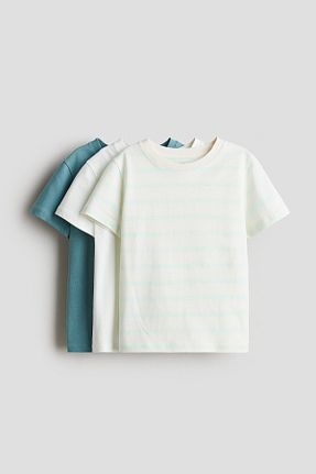 تیشرت فیروزه ای بچه گانه یقه دوچرخه H&M - کد 935856283