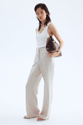 شلوار بژ زنانه مخلوط کتان H&M - کد 935858352
