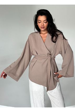کیمونو و کافتان قهوه ای زنانه %100 پنبه Laluvia - کد 837463030