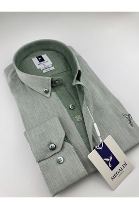 پیراهن سبز مردانه اسلیم فیت MEGALDİ - کد 935867762