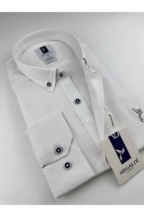 پیراهن سفید مردانه اسلیم فیت MEGALDİ - کد 935867697