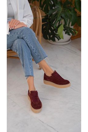 کفش اسنیکر زرشکی زنانه بند دار ECENİN BUTİĞİ - کد 935876786