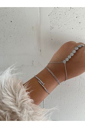 دستبند استیل (فولاد) طوسی زنانه روکش نقره FASHİON JEWELRY - کد 933814815