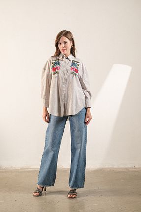 پیراهن طوسی زنانه اورسایز GÖMLEX - کد 936228811