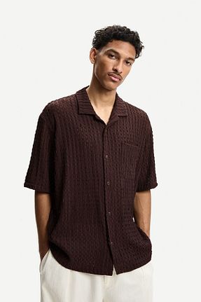 پیراهن قهوه ای مردانه رگولار Bershka - کد 936180159
