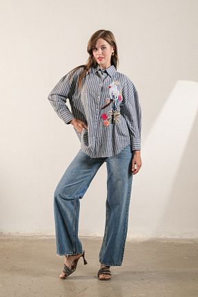 پیراهن طوسی زنانه اورسایز GÖMLEX - کد 936105968