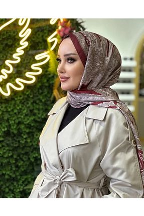 شال زرشکی زنانه ابریشم İpekseli - کد 917811436