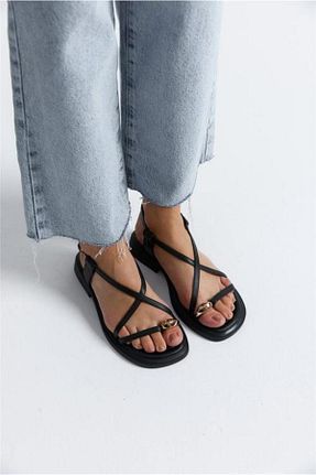 صندل مشکی زنانه پاشنه تخت BeBeQ Store - کد 936185167