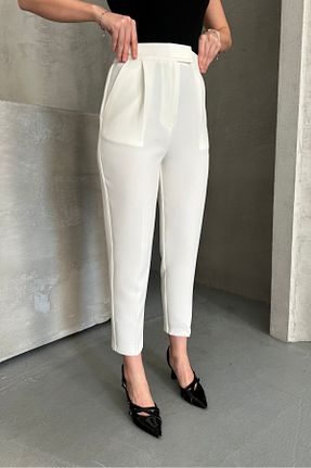 شلوار سفید زنانه پنبه پلی استر macharel jeans - کد 899565388