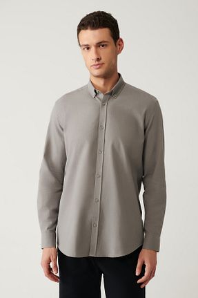 پیراهن طوسی مردانه یقه پیراهنی Avva - کد 332338756