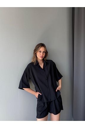 ست بالاتنه و پائین تنه مشکی زنانه کتان AlisaSu - کد 936218505