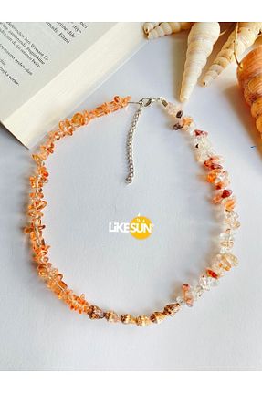 گردنبند جواهر نارنجی زنانه سنگ LiKESUN - کد 931058551