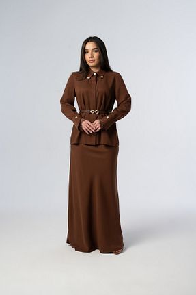 ست بالاتنه و پائین تنه قهوه ای زنانه بافتنی Elaris Exclusive - کد 936700265