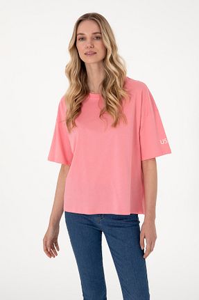 تیشرت صورتی زنانه اورسایز U.S. Polo Assn. - کد 932924579