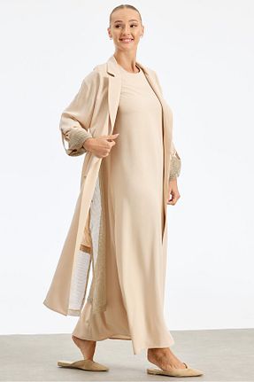 ست بالاتنه و پائین تنه حجاب بژ زنانه رگولار Tığ Triko - کد 936506192