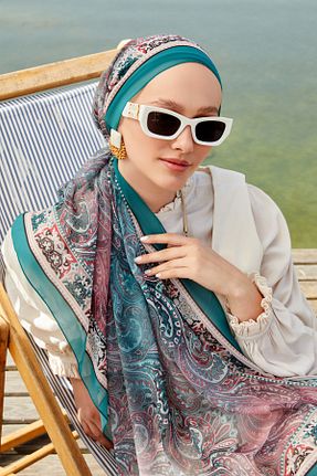 شال فیروزه ای زنانه پلی استر LuvenSara - کد 936504784