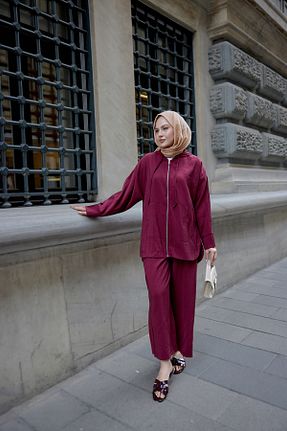 ست بالاتنه و پائین تنه زرشکی زنانه بافتنی LOCCO - کد 936507095