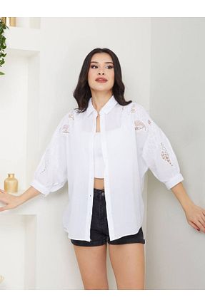 پیراهن سفید زنانه اورسایز AKA Butik - کد 936526382
